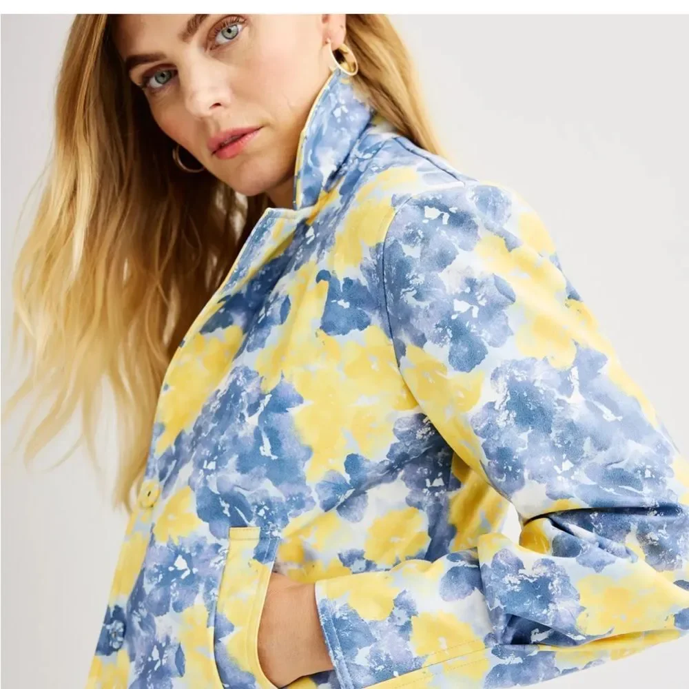 Cropped Floral Yellow and Blue Trench - Picture 3 of 13